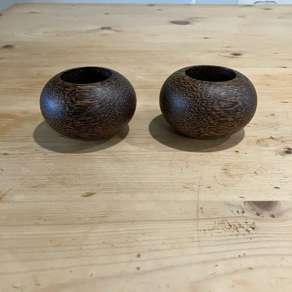 Turned Wooden Globe Candle Holders Rustic Vintage Earthy Decor